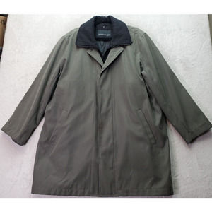 Kenneth Cole Trench Coat Mens Large Gray Fitted Removable Lined Zip Button Front